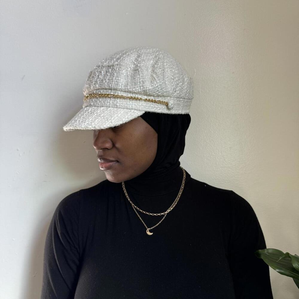 Luxe Vince Camuto White Tweed Baker Boy Hat one size - Picture 3 of 6